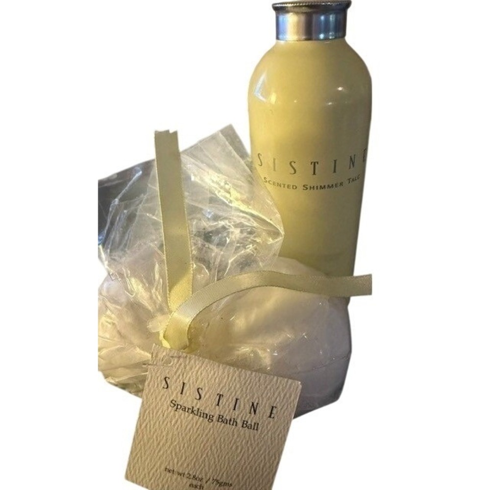 Sistine‎ Scented Shimmer Talc 2.5oz and Sparkling Bath Ball 2.8oz Set New